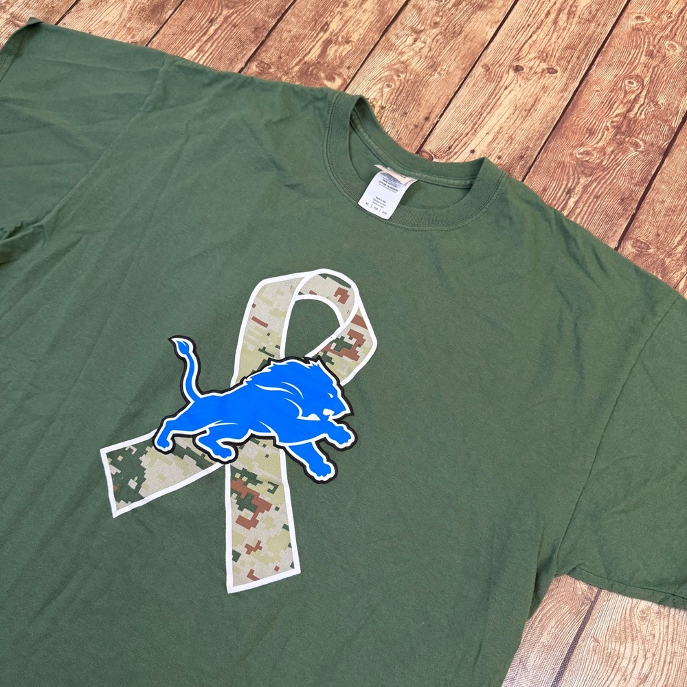 Gildan Ultra Cotton Detroit Lions T Shirt Mens Extra Large Green Salute Service